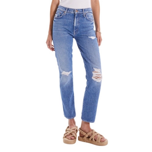 SOLD MOTHER Blue Bloom and Doom high waisted distressed ankle jeans EUC 29 - Picture 1 of 8